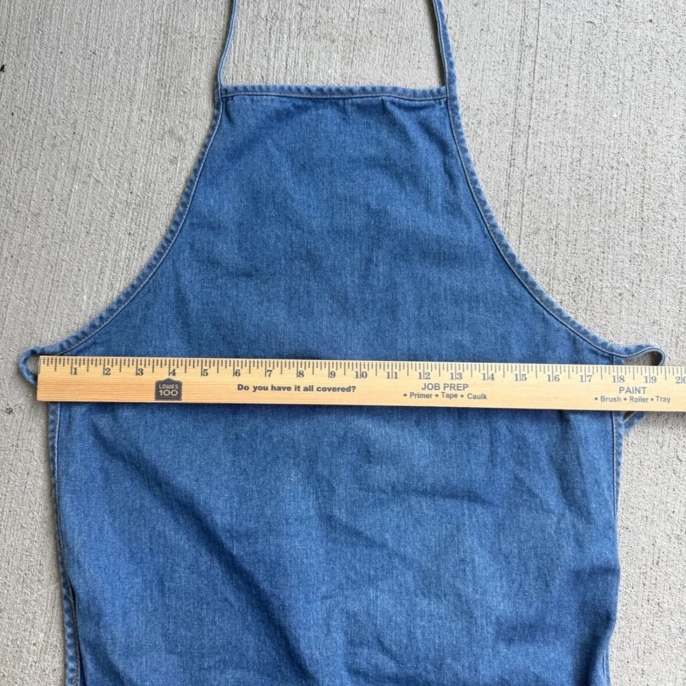 Vintage Blue Denim Bib Apron 100% Cotton 3 Pockets Gardening Crafting Kitchen